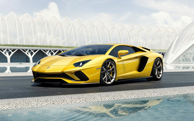 Обои картинки фото автомобили, lamborghini, желтый, aventador, s, ламборгини