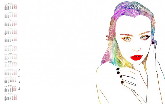 Обои картинки фото календари, рисованные,  векторная графика, лицо, девушка, 2018, взгляд