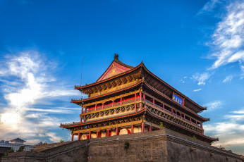 Картинка города -+буддийские+и+другие+храмы освещение вечер - буддийские и другие храмы достопримечательности башня барабанная китай сиань