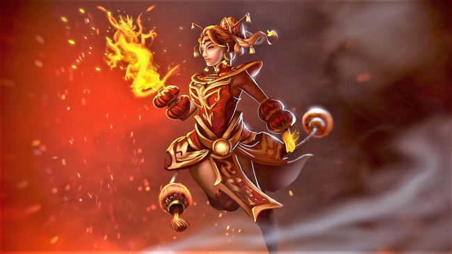 Обои картинки фото видео игры, dota 2, девушка, огонь, lina