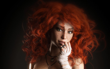 Картинка 3д+графика портрет+ portraits рыжеволосая девушка перстень амулет веснушки