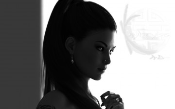 Картинка 3д+графика портрет+ portraits тату пирсинг девушка серьги