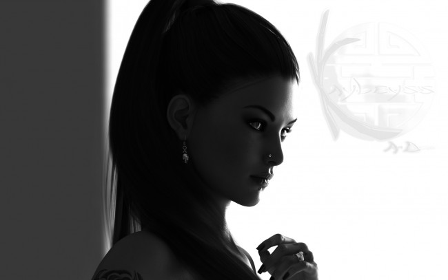 Обои картинки фото 3д графика, портрет , portraits, тату, пирсинг, девушка, серьги