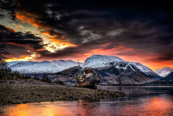 Картинка корабли другое небо горы восход солнца природа берег закат облака пейзаж море корабль