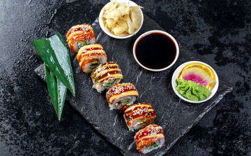 Картинка еда рыба +морепродукты +суши +роллы имбирь соус роллы