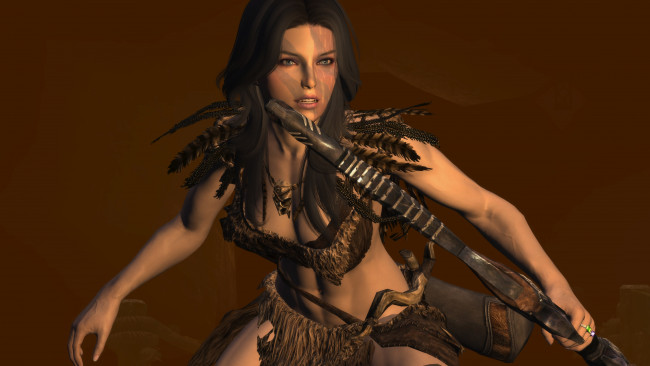 Обои картинки фото видео игры, the elder scrolls v,  skyrim, девушка, лук