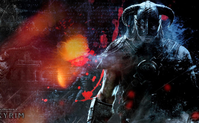 Обои картинки фото видео игры, the elder scrolls v,  skyrim, воин, броня, шлем, рога