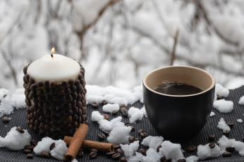 Картинка еда кофе +кофейные+зёрна свеча зерна