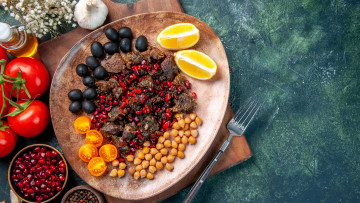 Картинка еда разное мясо фрукты блюдо