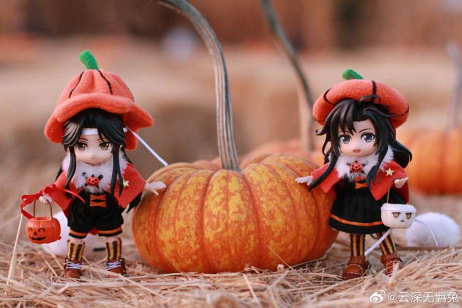 Обои картинки фото разное, куклы, вэй, усянь, лань, ванцзи, тыквы