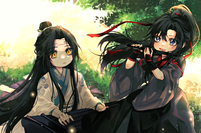 Обои картинки фото аниме, mo dao zu shi, лань, ванцзи, вэй, усянь, флейта, гуцинь