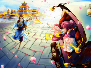 Картинка the city of flying flowers рисованные люди