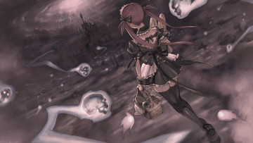 Картинка аниме halloween magic корзинка черепа замок ночь молния