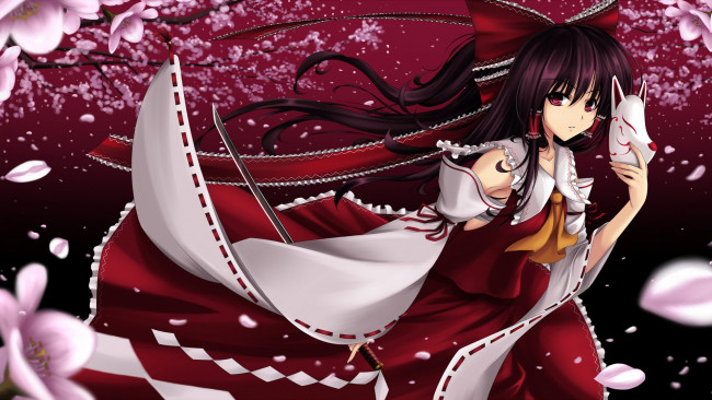 Обои картинки фото аниме, touhou, маска, девушка