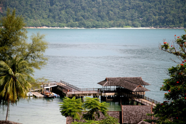 Обои картинки фото природа, реки, озера, лодка, мостки, деревья, озеро