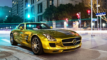 Картинка автомобили mercedes benz gold mercedes-benz sls amg