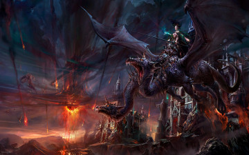 Картинка dehong he фэнтези драконы замок огонь гары