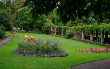 Картинка природа парк клумбы дорожки цветы деревья