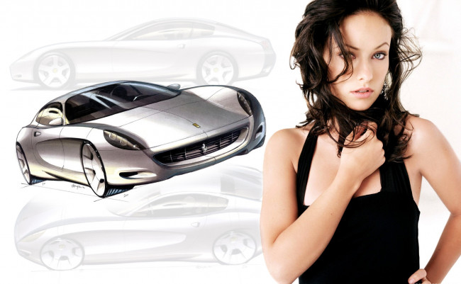 Обои картинки фото рисунок, автомобили, авто, девушками, брюнетка