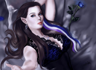 Картинка фэнтези эльфы эльфийка арт рисованная лежит брюнетка