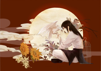 Картинка аниме naruto птица хьюга неджи арт закат парень солнце