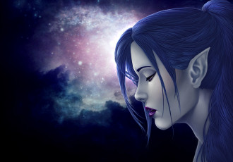 Картинка фэнтези эльфы синие волосы эльф уши профиль лицо