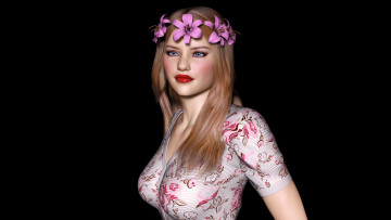 Картинка 3д+графика people+ люди цветы венок фон взгляд девушка