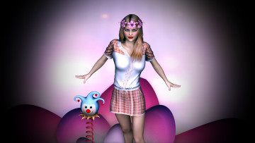 Картинка 3д+графика people+ люди цветы венок фон взгляд девушка