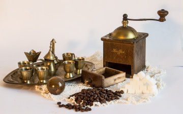 Картинка еда кофе +кофейные+зёрна зерна кофемолка посуда