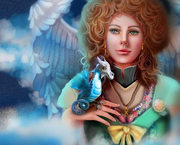Обои картинки фото фэнтези, ангелы, дракончик