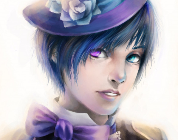 Обои картинки фото аниме, kuroshitsuji, парень, портрет, лицо, сиэль, рисованный, арт