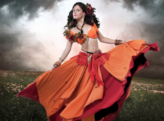 Обои картинки фото фэнтези, фотоарт, платье, девушка