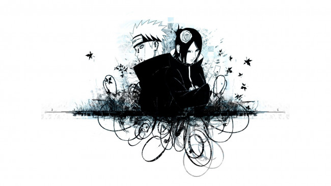 Обои картинки фото аниме, naruto, белый, фон, яхико, конан, акатцки