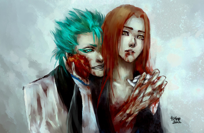 Обои картинки фото аниме, bleach, арт, сердце, аранкар, драма, кровь, гримджоу, блич