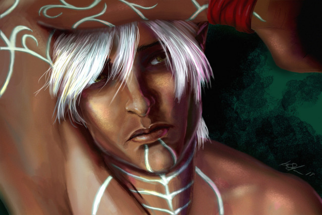 Обои картинки фото видео игры, dragon age 2, печаль, fenris, арт, эльф, парень, dragon, age, 2