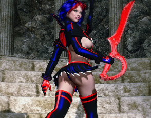 Картинка 3д+графика фантазия+ fantasy фон взгляд оружие девушка