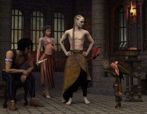 Картинка 3д+графика фантазия+ fantasy взгляд девушка троль мужчины оружие фон