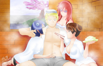 Картинка рисованное -+ +аниме парень взгляд фон девушки