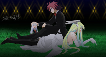 обоя аниме, unknown,  другое, парень, взгляд, фон, девушки