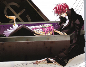 Картинка аниме 07+ghost 07-ghost art yuki amemiya castor гроб венок кости розовые волосы двое