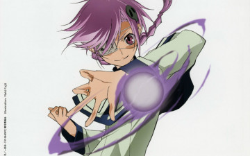 Картинка аниме 07+ghost art maki fujii 07-ghost kuroyuri магия повязка косичка челка руки вихрь серый фон