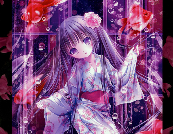 Обои картинки фото аниме, tinkerbell , artbook, девочка, рыбки