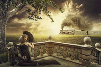 Картинка разное компьютерный+дизайн корсет поезд чулки фон вуаль девушка