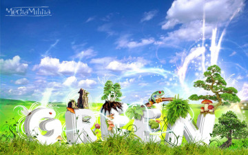 Картинка разное компьютерный+дизайн небо облака луга буквы растения животные