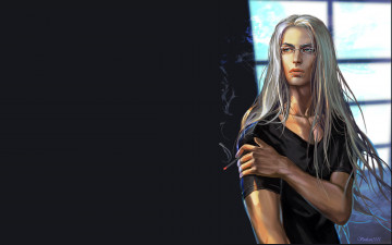 Картинка рисованное люди дым сигарета пирсинг очки блондин парень