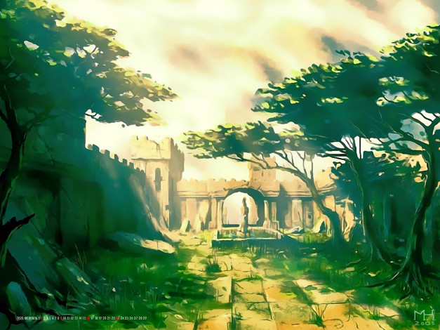 Обои картинки фото календари, фэнтези, статуя, архитектура, строение, здание, растение, calendar, 2020