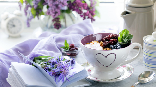 Обои картинки фото еда, мюсли,  хлопья, ягоды, хлопья, джем