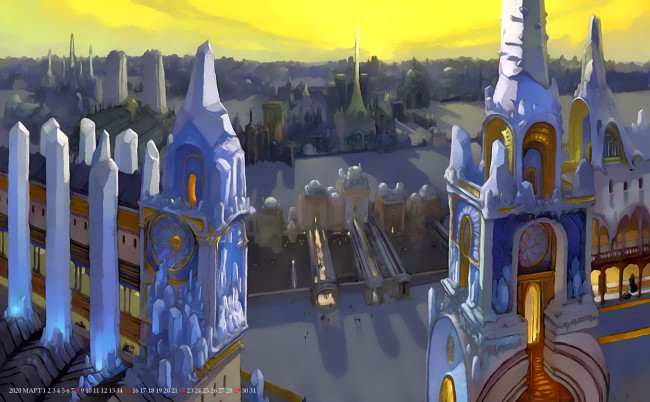 Обои картинки фото календари, фэнтези, здание, архитектура, город, 2020, calendar