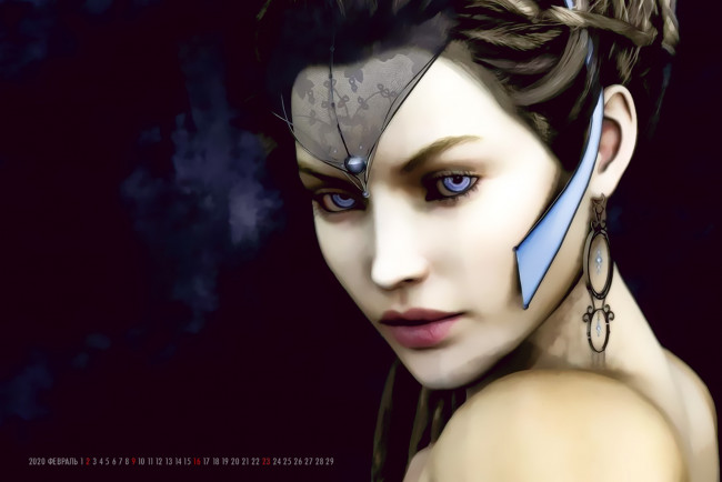 Обои картинки фото календари, 3д-графика, девушка, лицо, взгляд, calendar, 2020