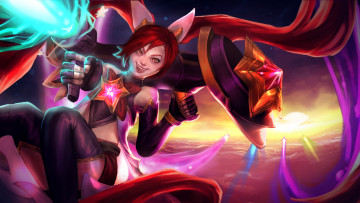Картинка видео+игры league+of+legends девушка фон взгляд улыбка оружие jinx